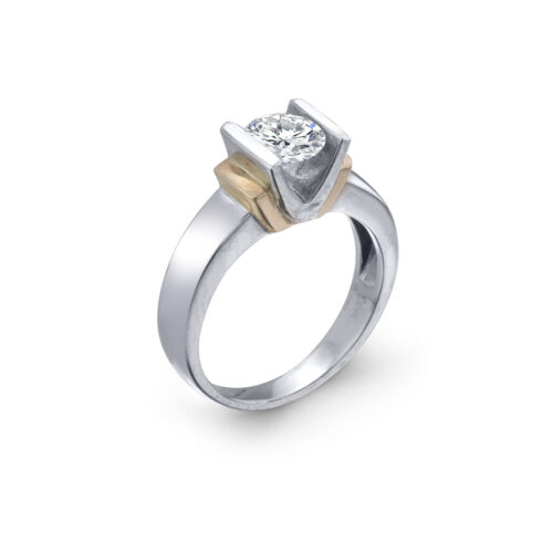Round Diamond Two Tone Engagement Ring - Image 3