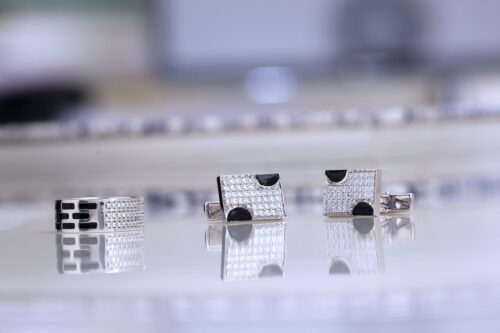 Black Diamond Rectangle Checkered Cuff-Links